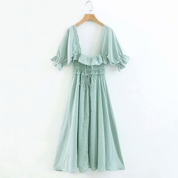 Dresses & Skirts - SOLD NWT Lovely Swiss Dot Cottagecore Aqua Prairie Dress*